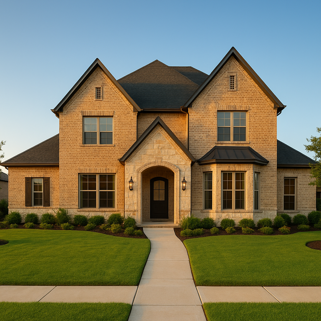 New construction home in DFW Texas suburb with mortgage documents and rate buydown comparison chart