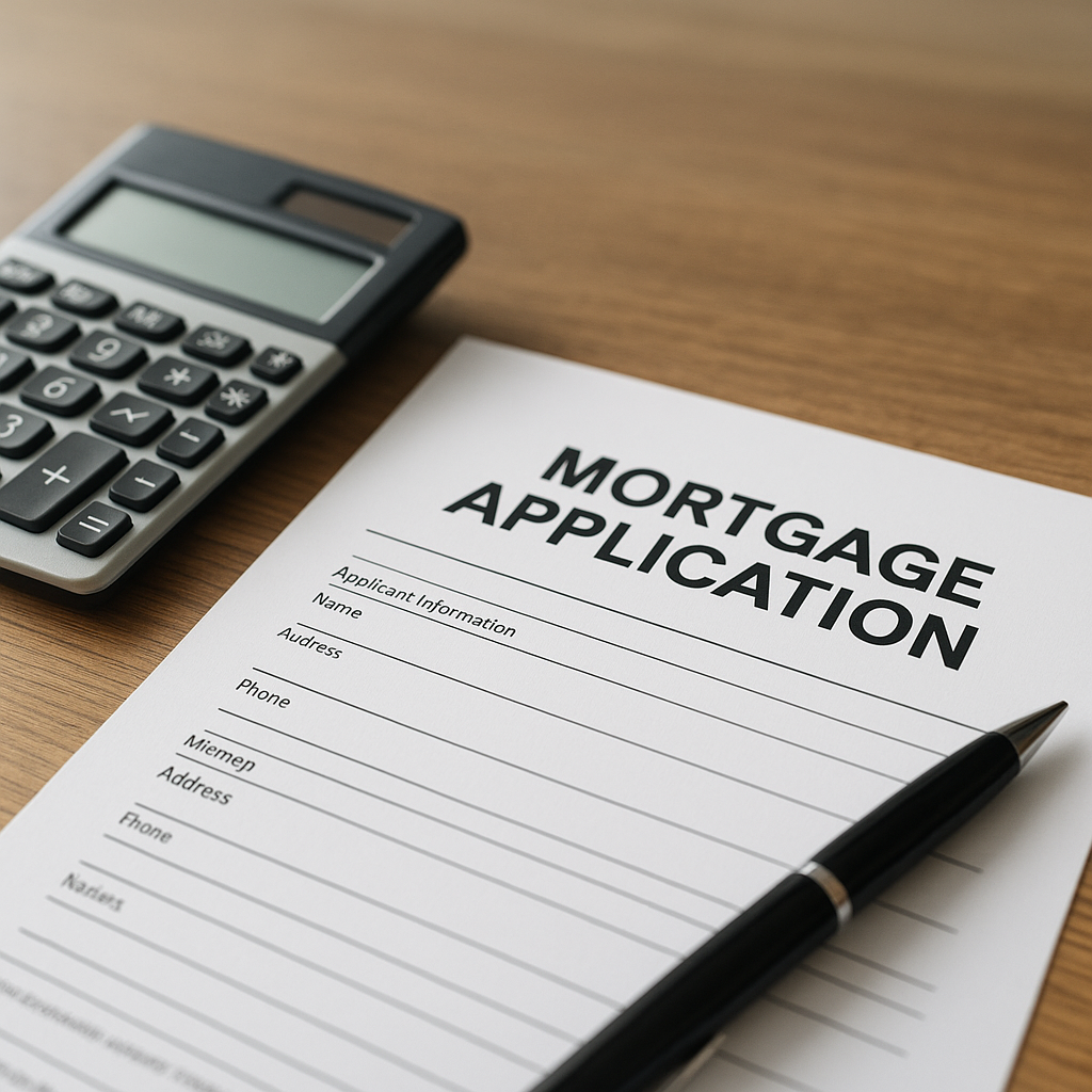 Mortgage application form with calculator on desk representing Arlington Texas property tax calculations