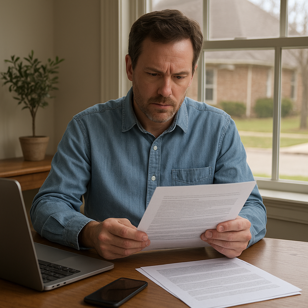 Texas homeowner reviewing mortgage paperwork to cancel PMI after home appreciation