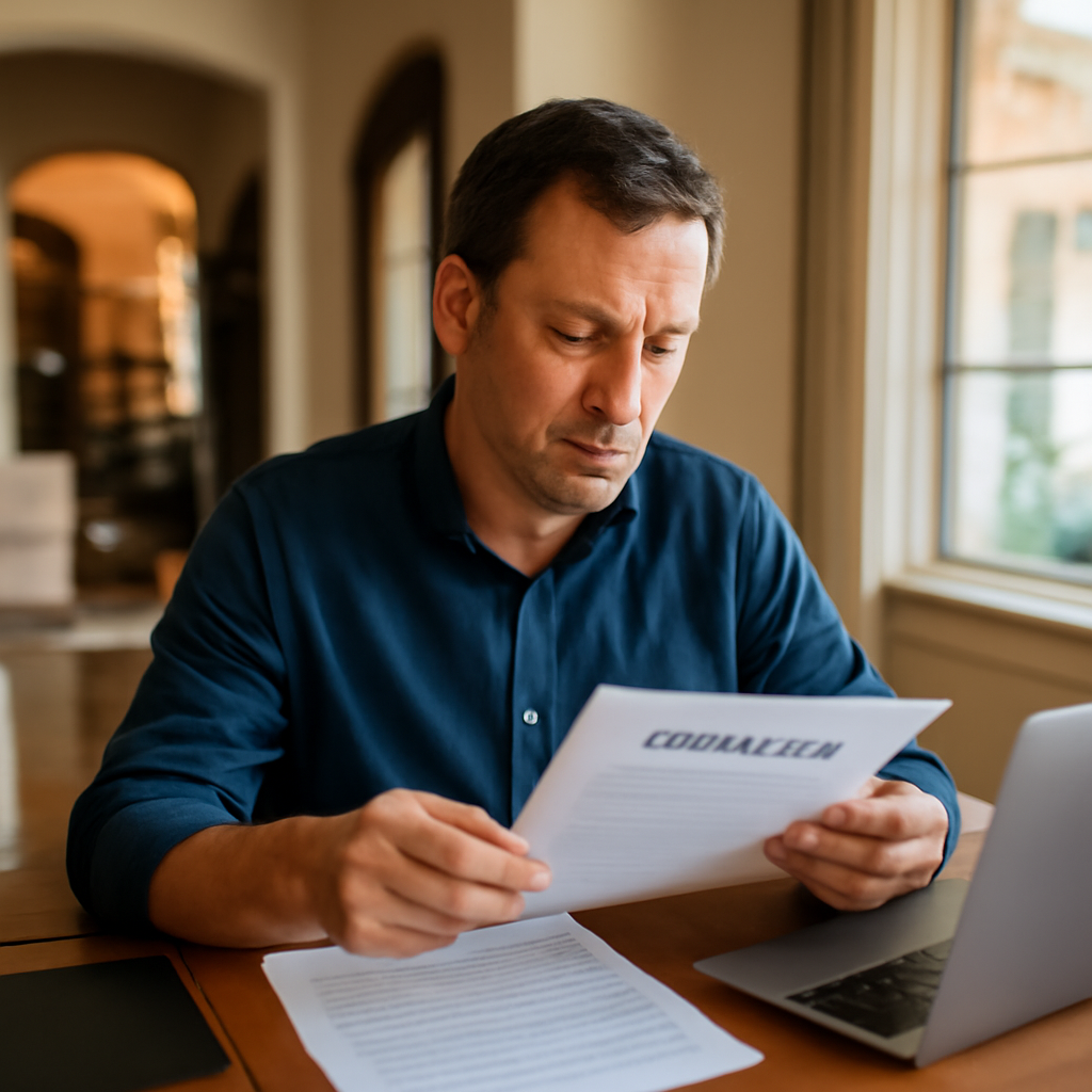Southlake homeowner reviewing cash-out refinance paperwork at a home office desk