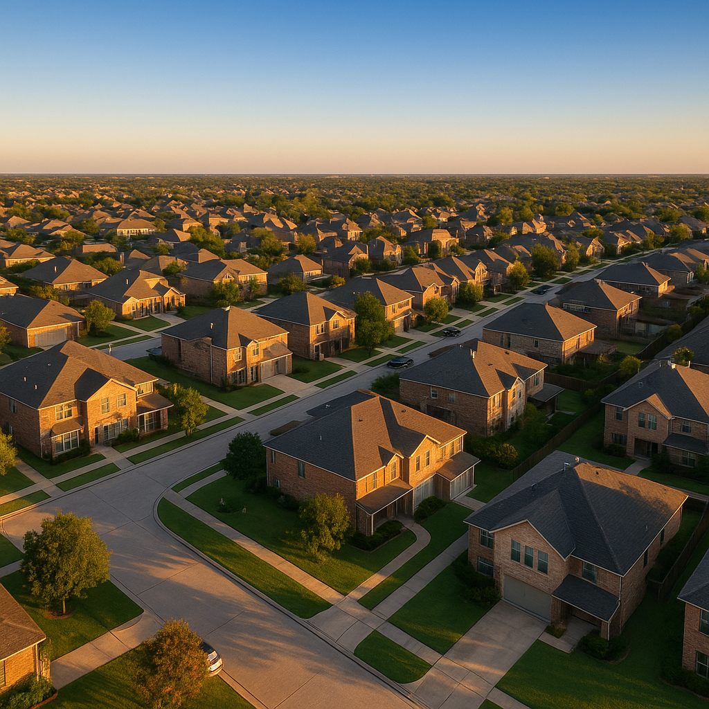 Dallas-Fort Worth suburban neighborhood with single-family homes and duplexes