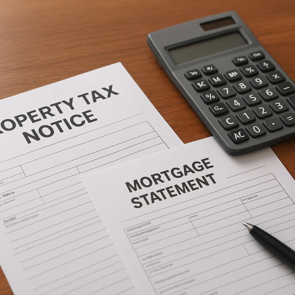 Property tax documents with calculator — Dallas County 2026 tax rate increase mortgage impact