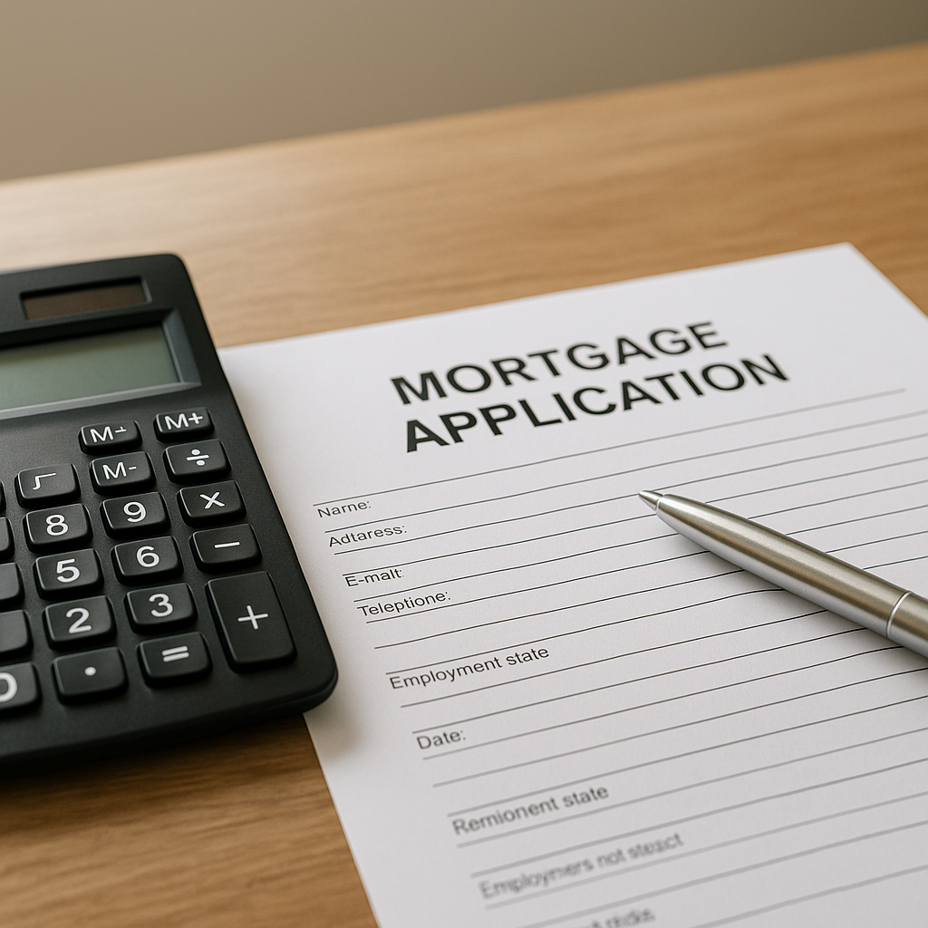 Mortgage application form with calculator on desk representing Denton Texas property tax calculations