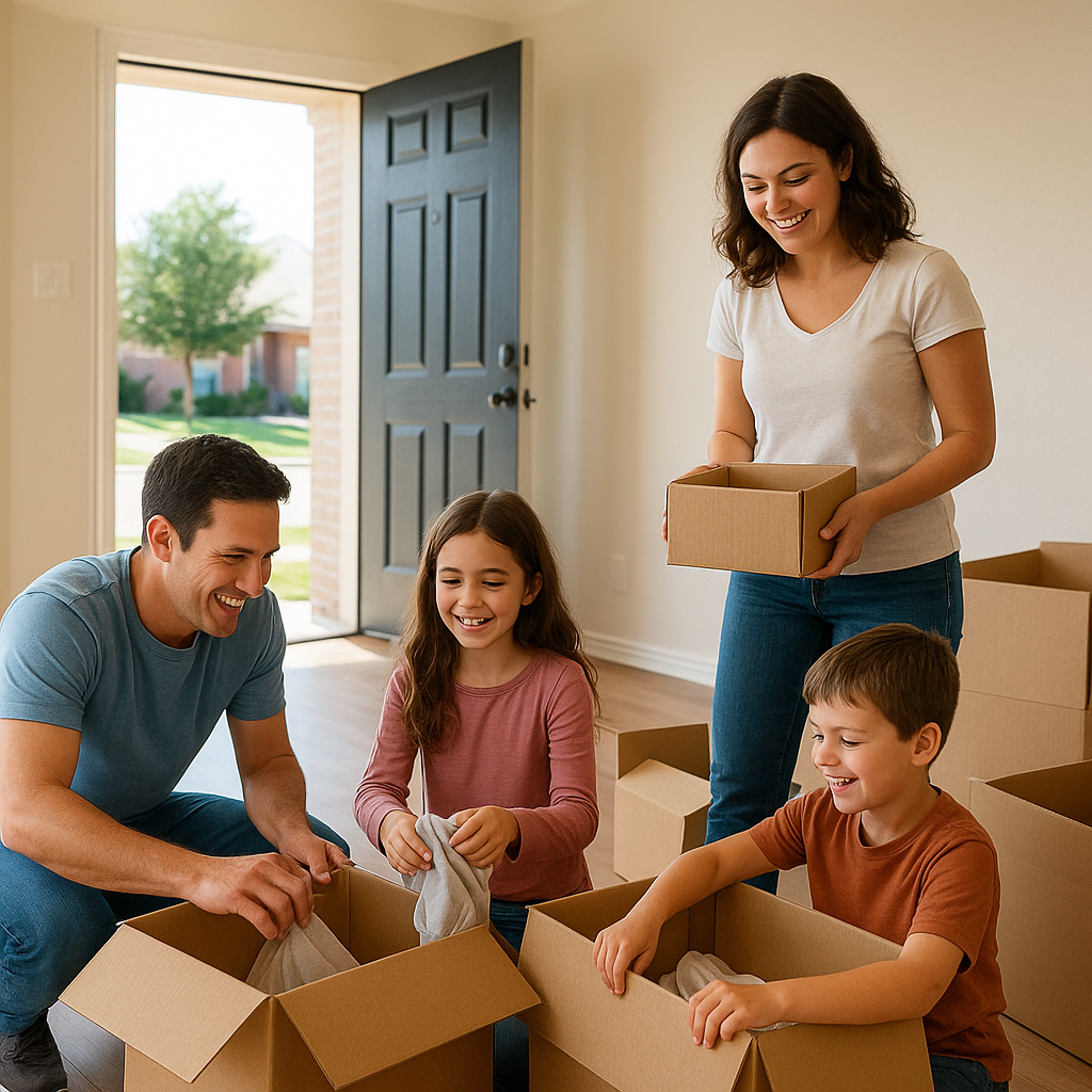 Family moving into a brand new Texas home