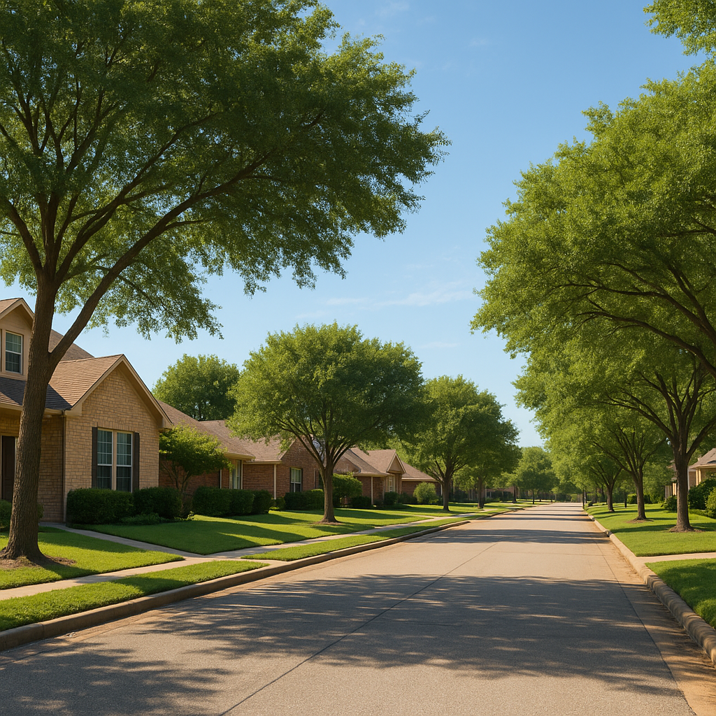 Quiet Texas suburban street representing USDA loan eligible community
