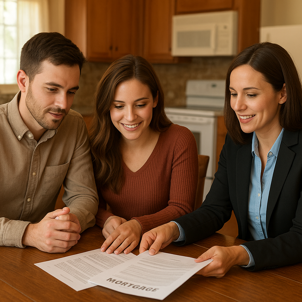 First-time homebuyers reviewing mortgage documents in Allen TX