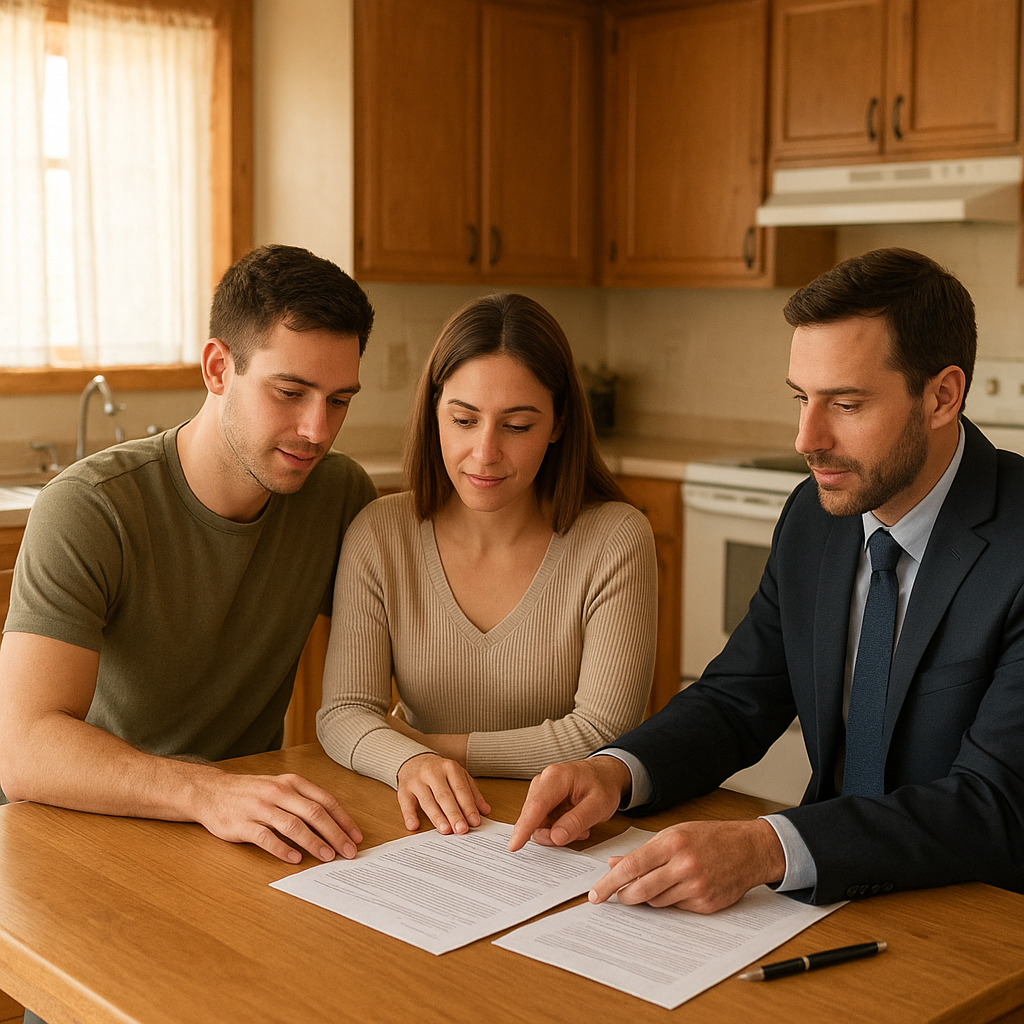 First-time homebuyers reviewing mortgage documents in Denton TX