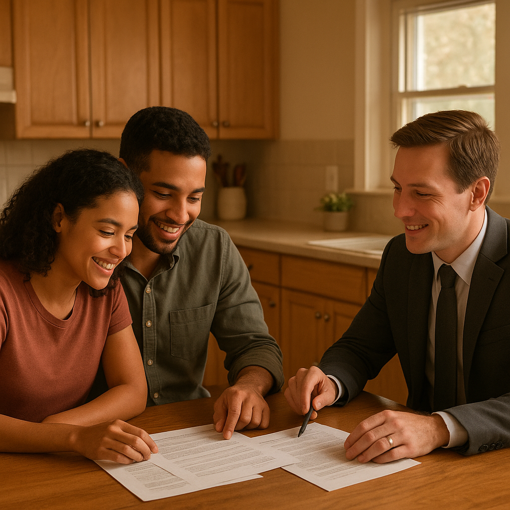 First-time homebuyers reviewing mortgage documents in Fort Worth TX