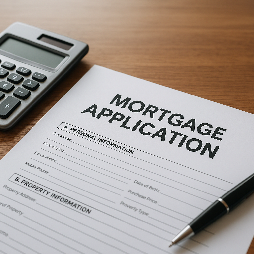Mortgage application form with calculator on desk representing Fort Worth Texas property tax calculations