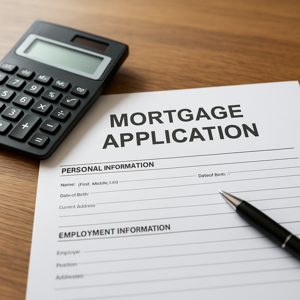 Mortgage application form with calculator on desk representing Frisco Texas property tax calculations