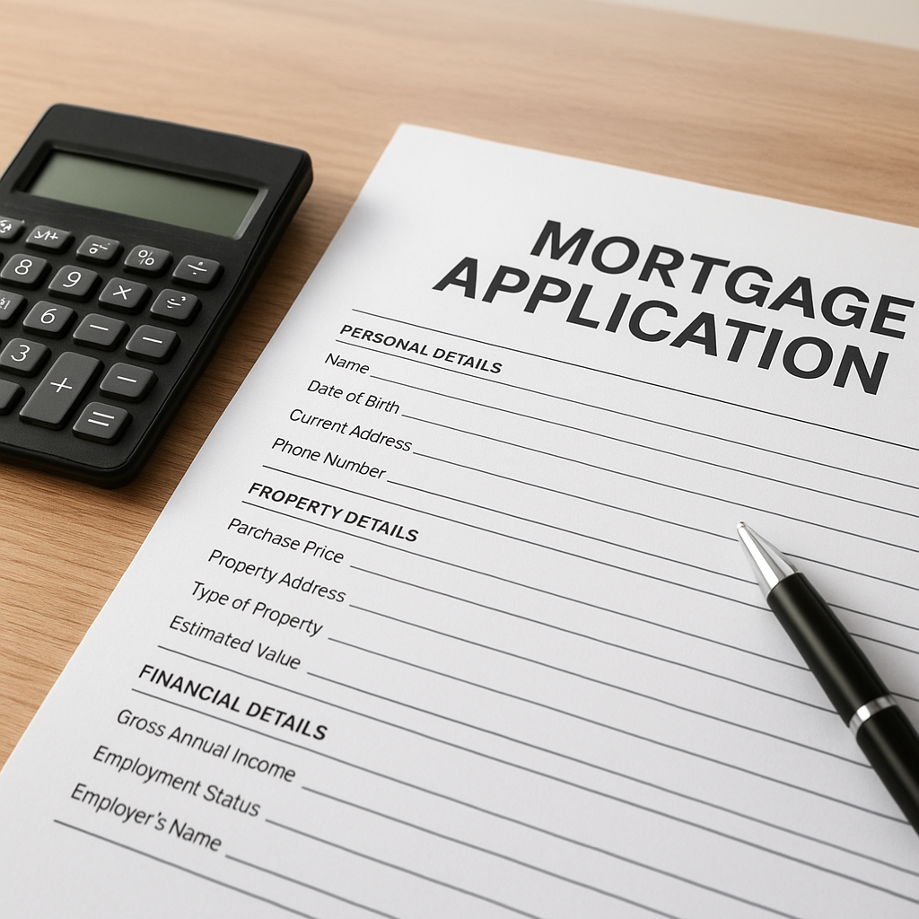 Mortgage application form with calculator on desk representing Grapevine Texas property tax calculations