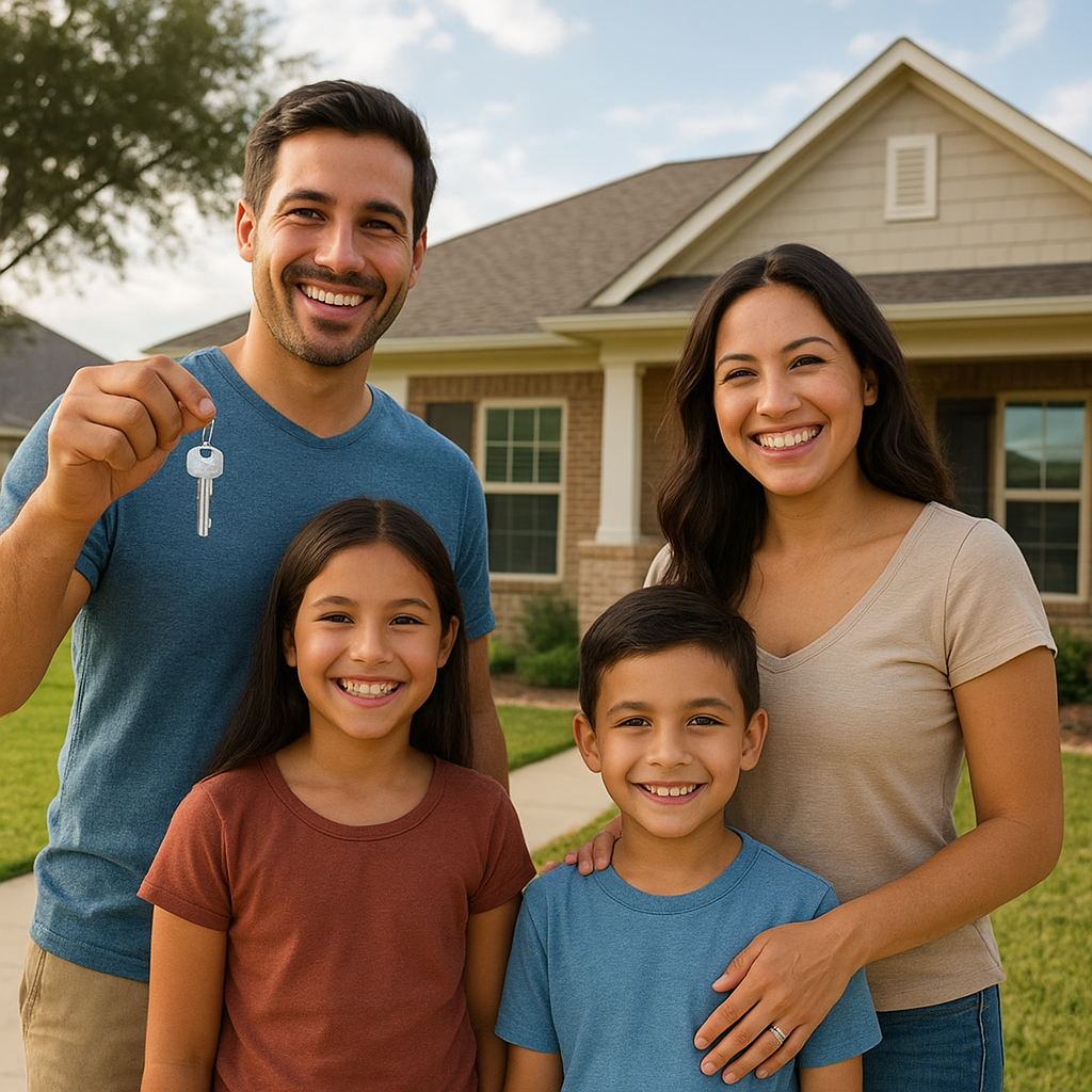 Family holding house keys after closing on an ITIN mortgage loan in Texas