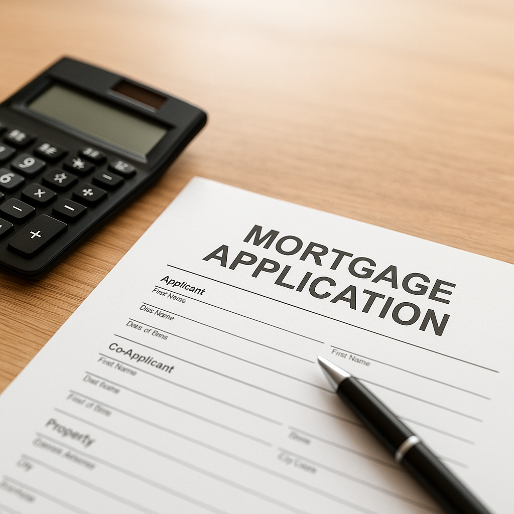 Mortgage application form with calculator on desk representing Lewisville Texas property tax calculations