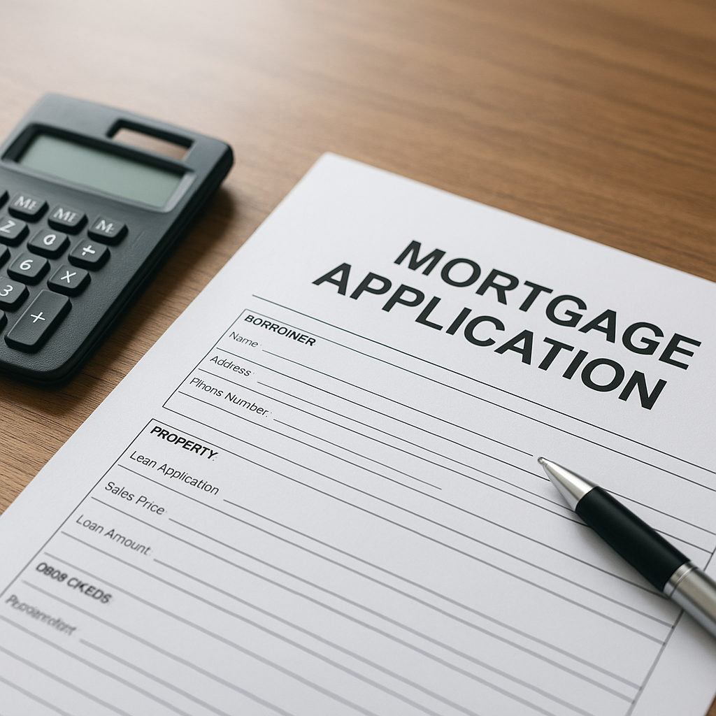 Mortgage application form with calculator on desk representing McKinney Texas property tax calculations