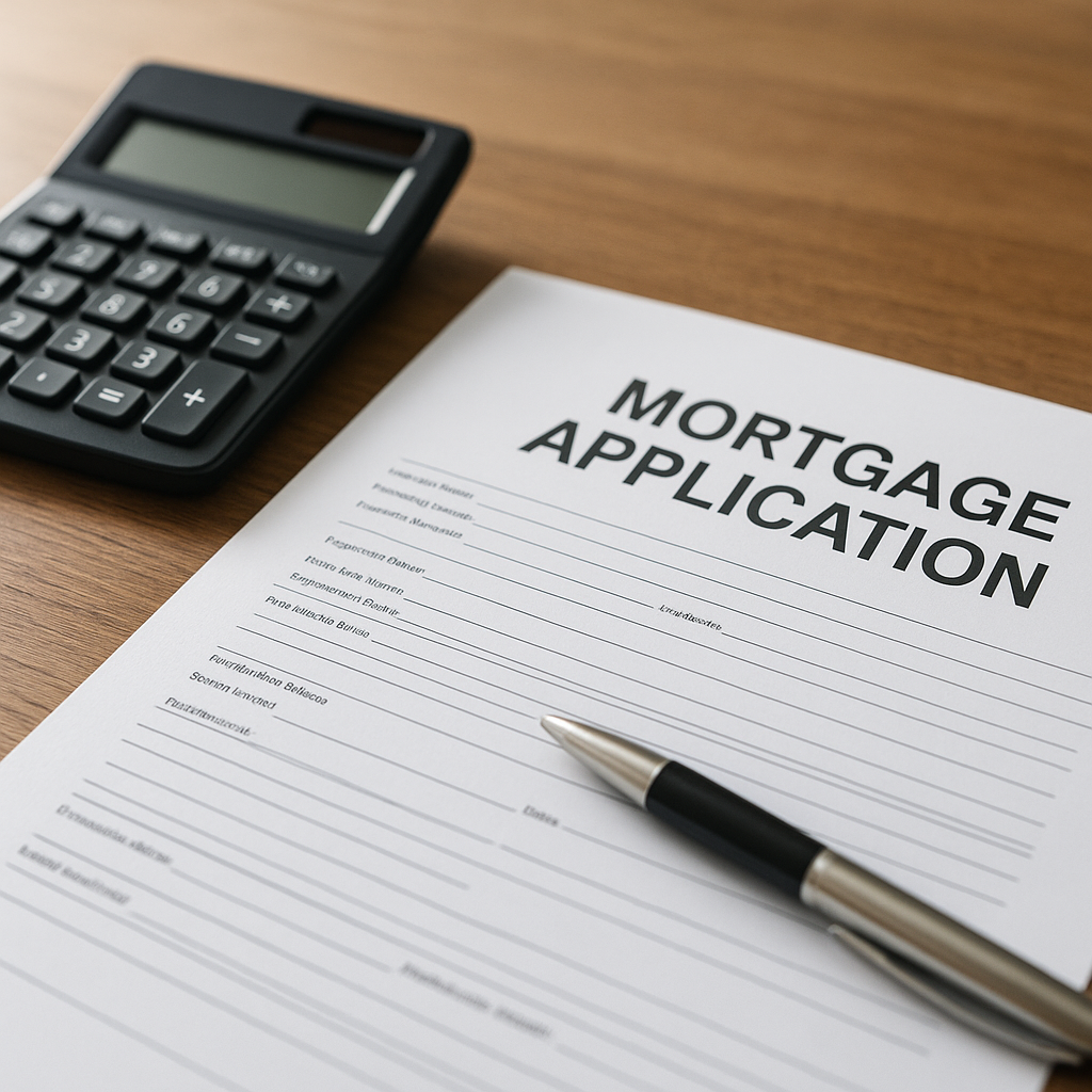 Mortgage application form with calculator on desk representing Mesquite Texas property tax calculations