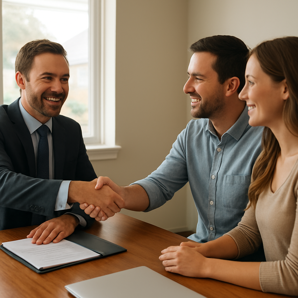 Mortgage broker meeting clients in a Mesquite Texas office