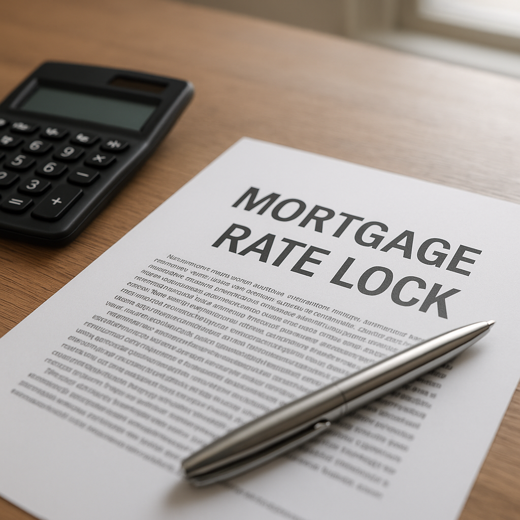 Mortgage rate lock document and calculator on a desk