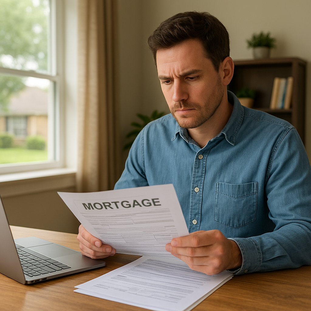 Homeowner reviewing mortgage paperwork at home office desk — mortgage rate update October 2026