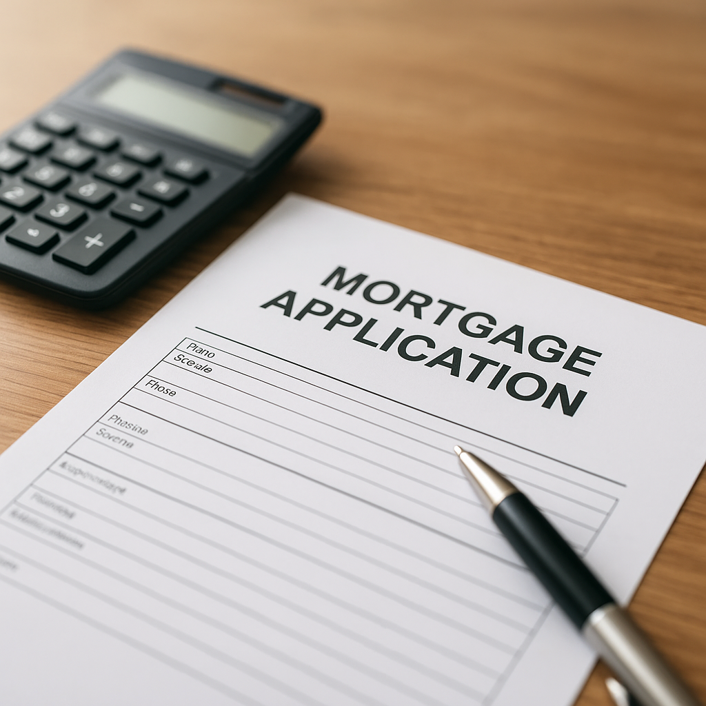 Mortgage application form with calculator on desk representing Plano Texas property tax calculations