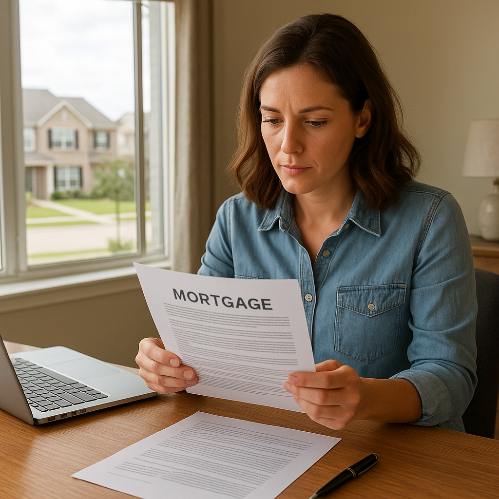 Forney TX homeowner reviewing refinance mortgage paperwork at home office in 2026