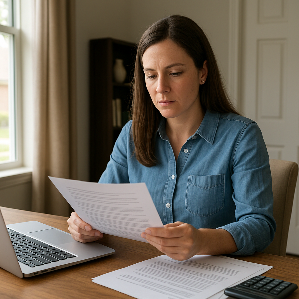 Richardson TX homeowner reviewing refinance mortgage paperwork at home office in 2026