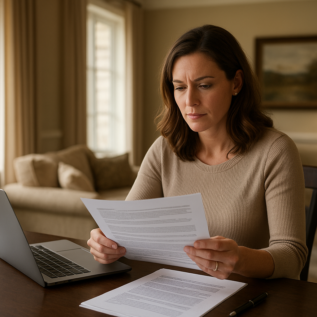 Southlake TX homeowner reviewing refinance mortgage paperwork at home office in 2026