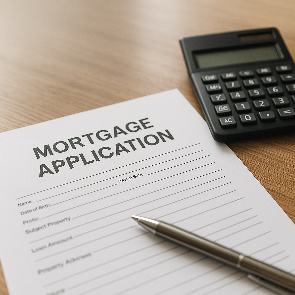 Mortgage application form with calculator on desk representing Rockwall Texas property tax calculations