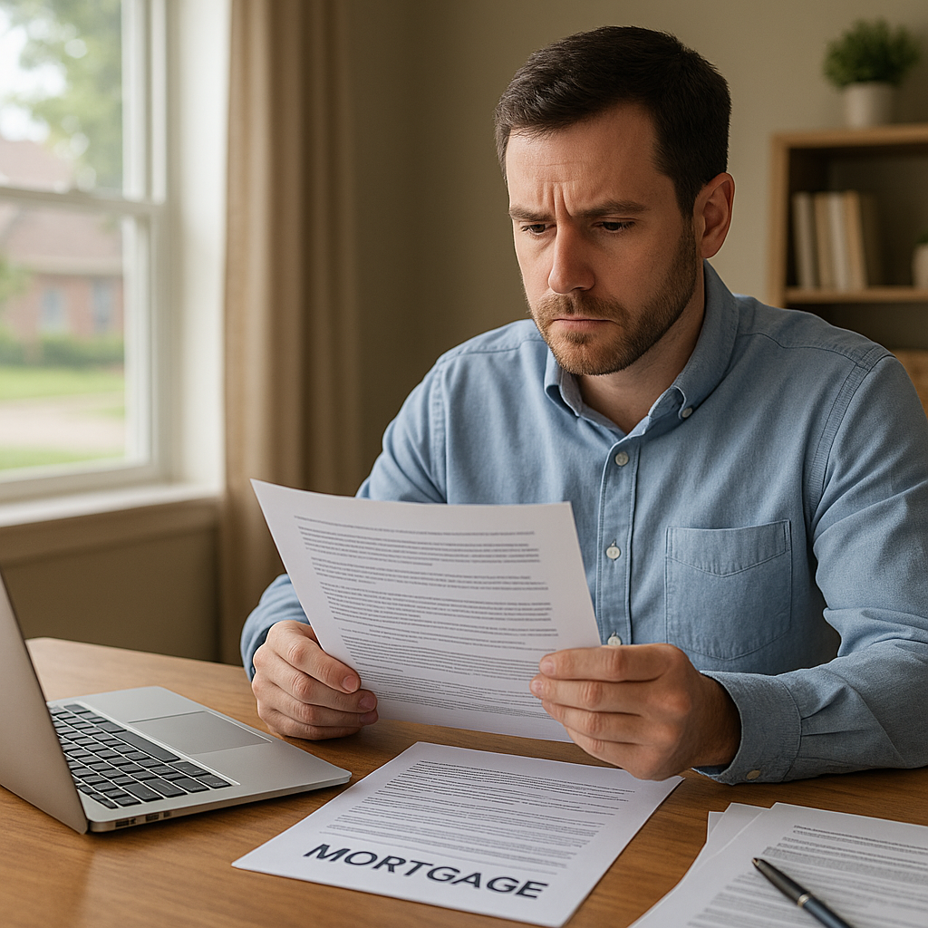 Self-employed Texas homeowner reviewing mortgage paperwork for 1099 mortgage post