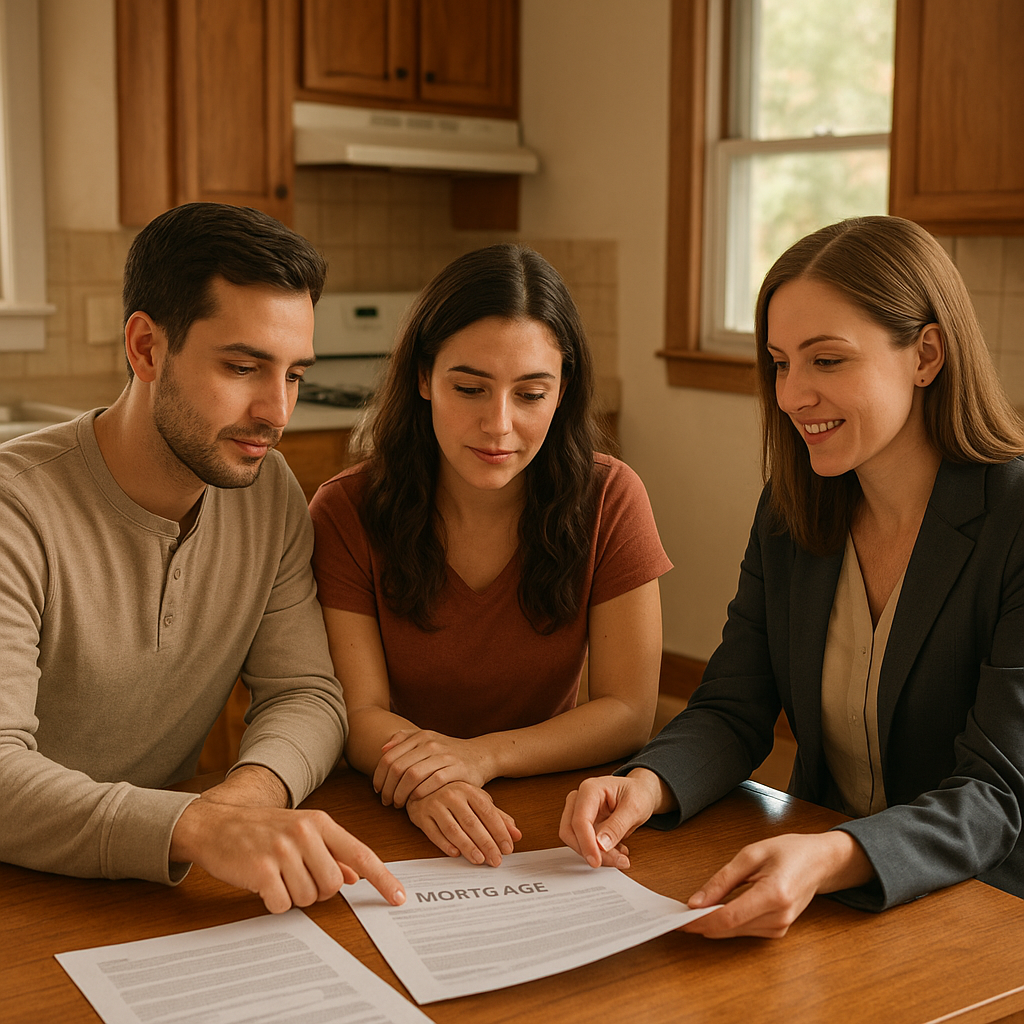 Young couple reviewing mortgage documents at kitchen table — Texas earnest money and option fee explained