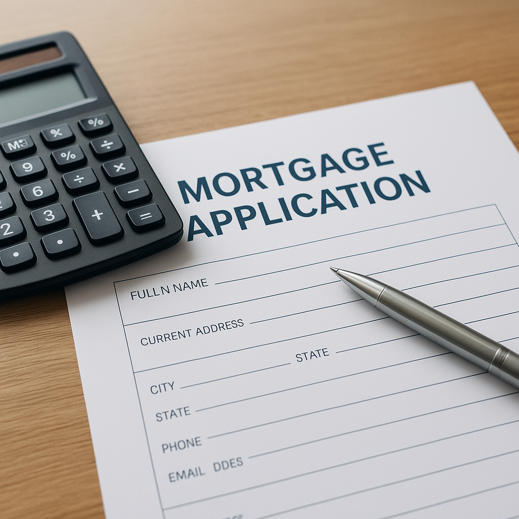 Mortgage application form with calculator and pen on desk representing homeowners insurance costs