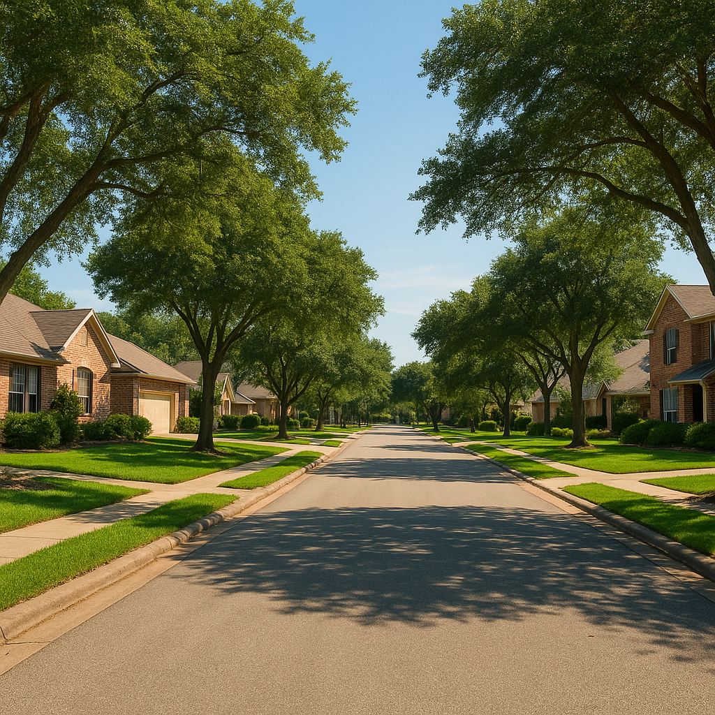 Quiet suburban street in a USDA-eligible Kaufman County Texas community