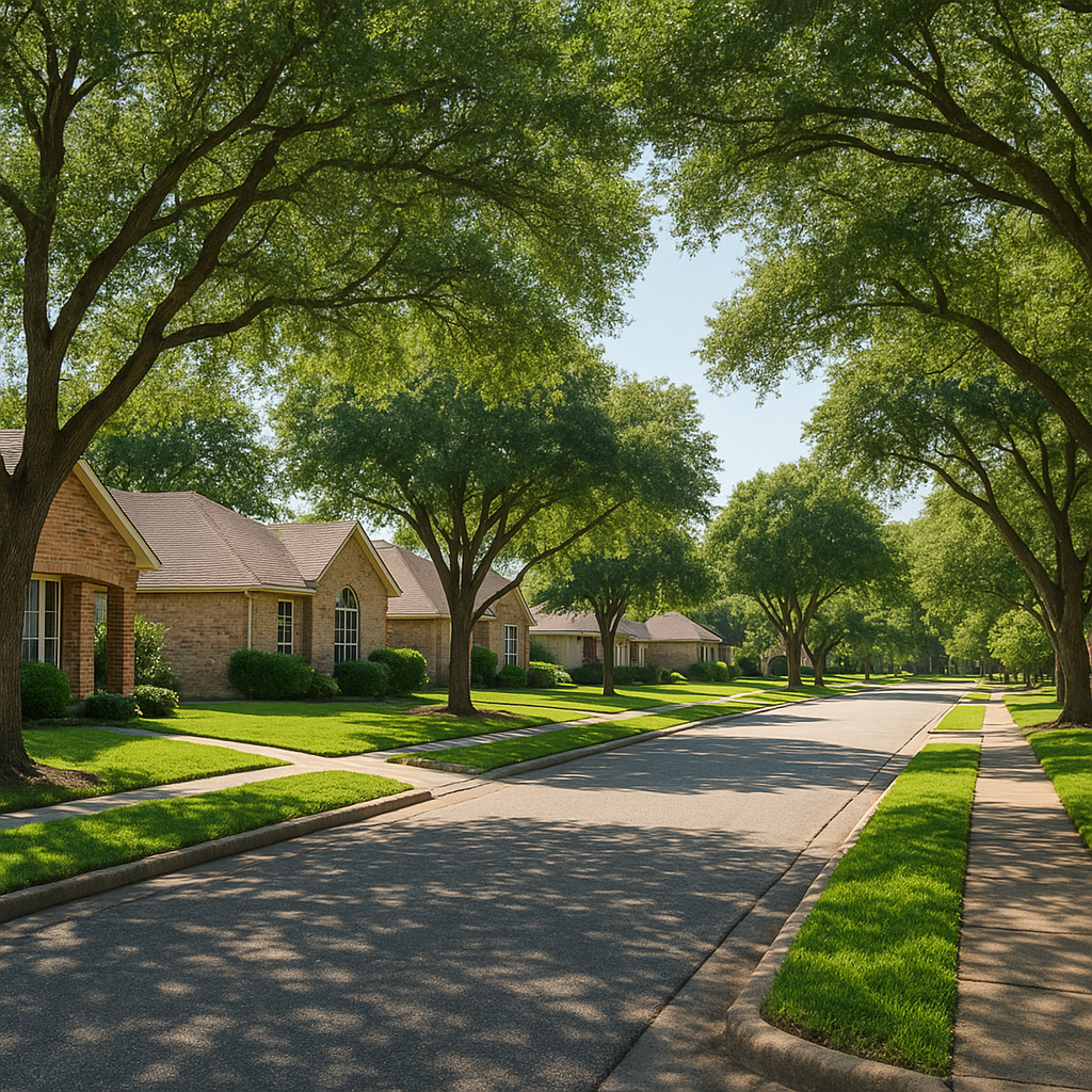 Quiet tree-lined Texas suburban street for USDA loan maximum purchase price post