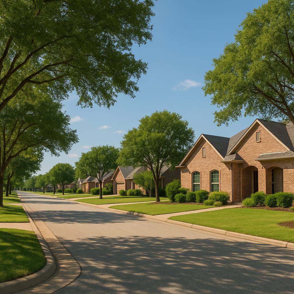 Texas suburban street in USDA-eligible area near Forney and Kaufman County