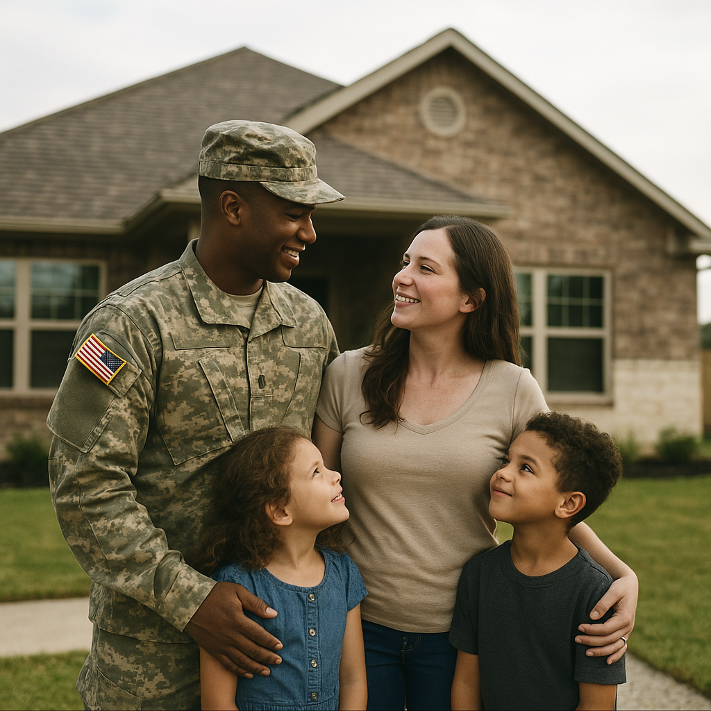 Military family outside their new Fort Worth Texas home